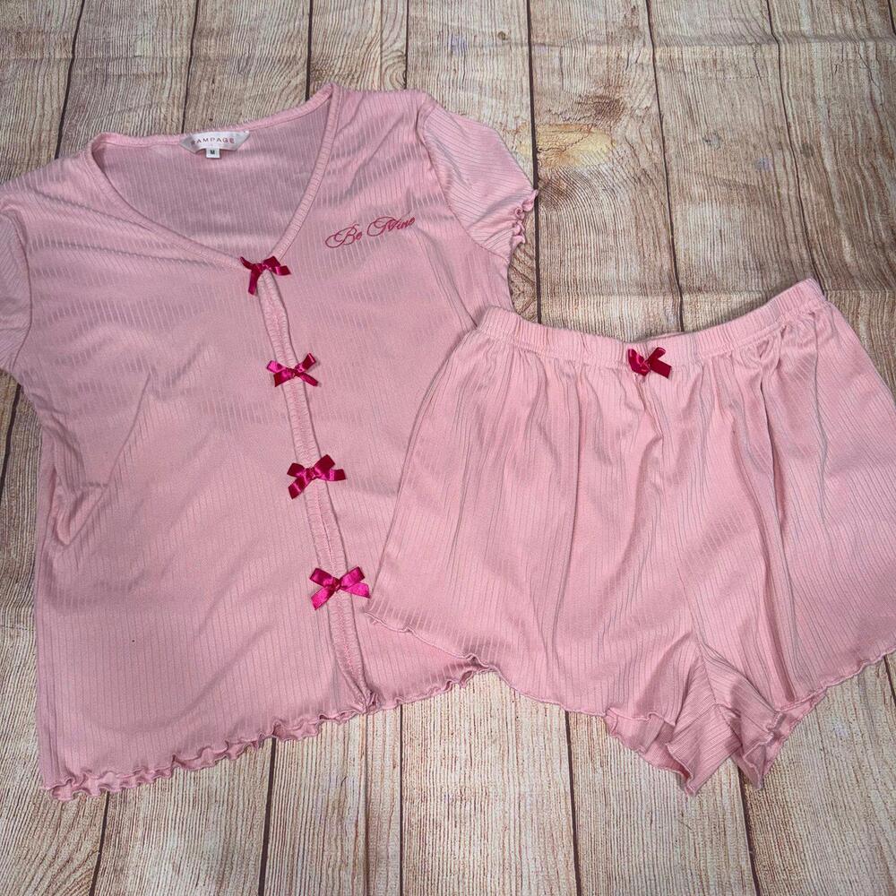 Rampage Women’s Medium Pink Pajama Set with Bow Accents
